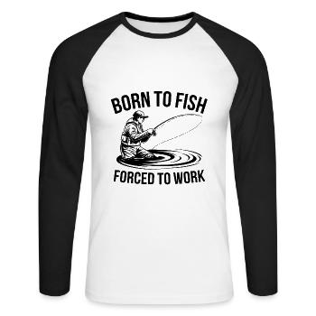 Né pour pêcher - forcé de travailler - T-shirt baseball manches longues Homme - blanc/noir - Devant - Nik (191cm)