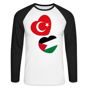 Türkei & Palästina - Unisex Baseballshirt langarm - Weiß/Schwarz - Vorne - Nik (191cm)