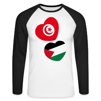 Tunesien & Palästina - Unisex Baseballshirt langarm - Weiß/Schwarz - Vorne - Nik (191cm)