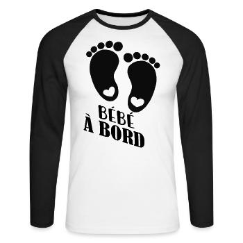 bébé à bord (pied) - T-shirt baseball manches longues Homme - blanc/noir - Devant - Nik (191cm)