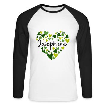 Joséphine Nom Design avec Oreille Verte En Forme de Coeur - T-shirt baseball manches longues Homme - blanc/noir - Devant - Nik (191cm)
