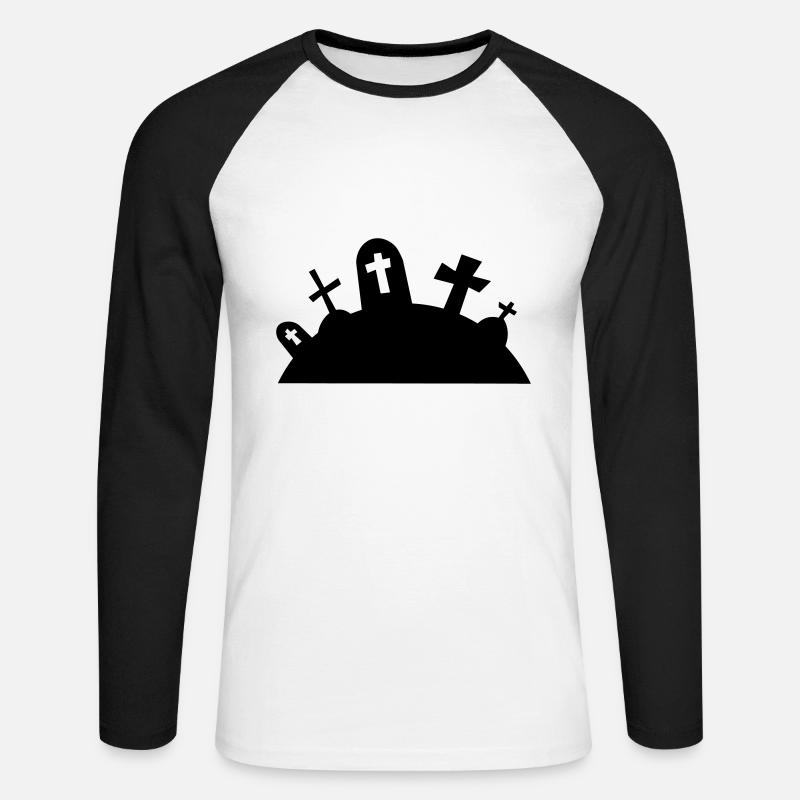 Gräber Friedhof Halloween / graveyard graves - Unisex Baseballshirt langarm - Weiß/Schwarz