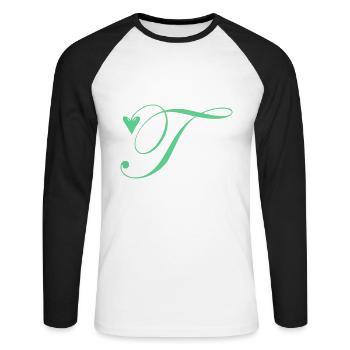 Monogramm T Herz Ranke - Unisex Baseballshirt langarm - Weiß/Schwarz - Vorne - Nik (191cm)