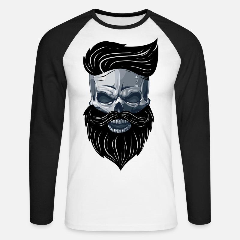 Beardy Beard Beard Man Skull Gift Idea - Unisex Long Sleeve Baseball T-Shirt - white/black