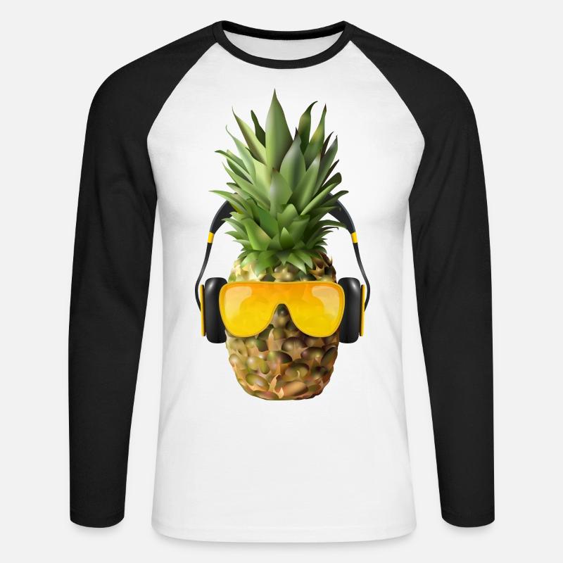 Ananas mit Kopfhörer - Unisex Baseballshirt langarm - Weiß/Schwarz