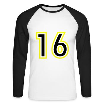 16 Nombre Collège - T-shirt baseball manches longues Homme - blanc/noir - Devant - Nik (191cm)