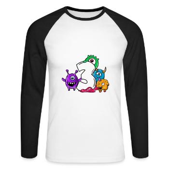 Monster Dritter Geburtstag 3 Jahre Geschenk - Unisex Baseballshirt langarm - Weiß/Schwarz - Vorne - Nik (191cm)