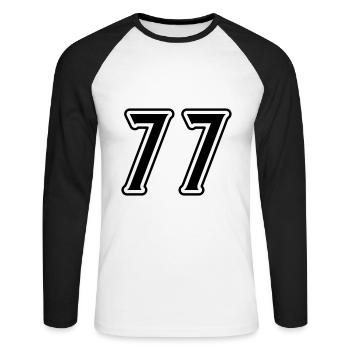 77 Zahl Symbol - Unisex Baseballshirt langarm - Weiß/Schwarz - Vorne - Nik (191cm)