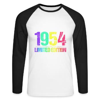 1954 Limited Edition Jahrgang 54er Retro Jahrgang - Unisex Baseballshirt langarm - Weiß/Schwarz - Vorne - Nik (191cm)