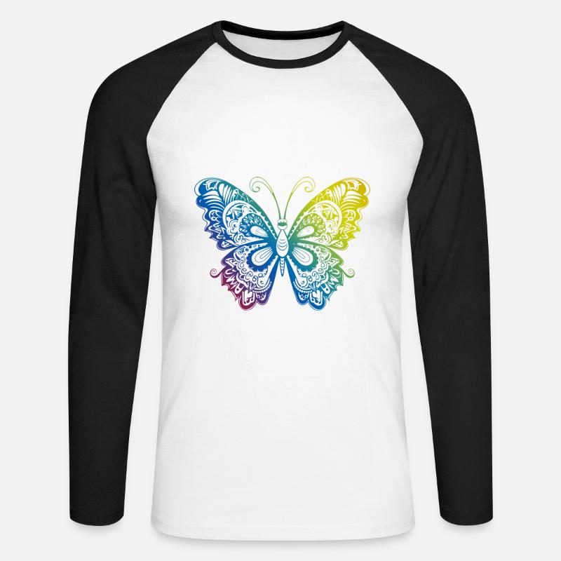 Schmetterling Mandala Boho - Unisex Baseballshirt langarm - Weiß/Schwarz