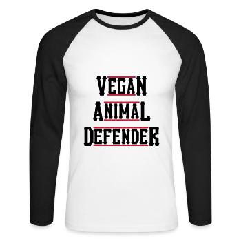 VEGAN ANIMAL DEFENDER western - Unisex Long Sleeve Baseball T-Shirt - white/black - Front - Nik (191cm)