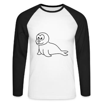 Robbe Tier Comic - Unisex Baseballshirt langarm - Weiß/Schwarz - Vorne - Nik (191cm)