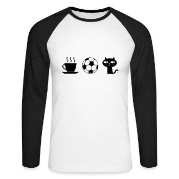 Kaffee. Katzen. Fußball - Unisex Baseballshirt langarm - Weiß/Schwarz - Vorne - Nik (191cm)