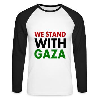 We stand with palestine - Unisex Long Sleeve Baseball T-Shirt - white/black - Front - Nik (191cm)