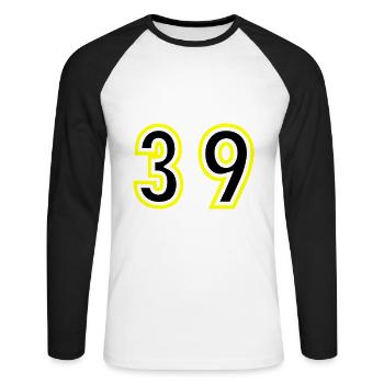 39 Zahl College - Unisex Baseballshirt langarm - Weiß/Schwarz - Vorne - Nik (191cm)