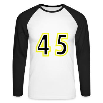 45 Number College - Unisex Long Sleeve Baseball T-Shirt - white/black - Front - Nik (191cm)