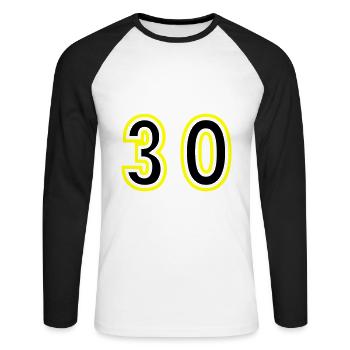 30 Number College - Unisex Long Sleeve Baseball T-Shirt - white/black - Front - Nik (191cm)