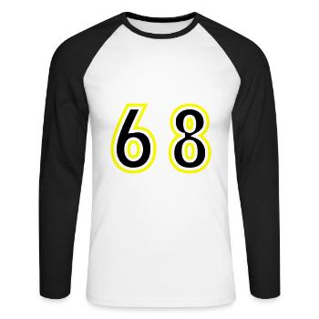 68 Zahl College - Unisex Baseballshirt langarm - Weiß/Schwarz - Vorne - Nik (191cm)