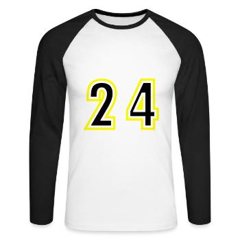 24 Zahl College - Unisex Baseballshirt langarm - Weiß/Schwarz - Vorne - Nik (191cm)