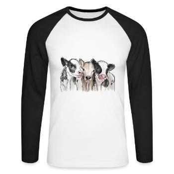Cows Friends - Unisex Baseballshirt langarm - Weiß/Schwarz - Vorne - Nik (191cm)