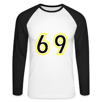 69 Nombre Collège - T-shirt baseball manches longues Homme - blanc/noir - Devant - Nik (191cm)