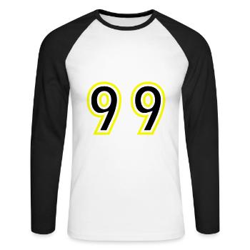 99 Zahl College - Unisex Baseballshirt langarm - Weiß/Schwarz - Vorne - Nik (191cm)