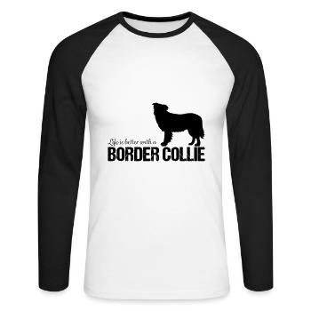 Border Collie Hund Geschenkidee - Unisex Baseballshirt langarm - Weiß/Schwarz - Vorne - Nik (191cm)
