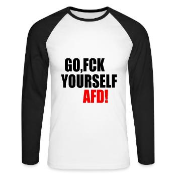 Fck afd go fuck yourself afd - Unisex Baseballshirt langarm - Weiß/Schwarz - Vorne - Nik (191cm)