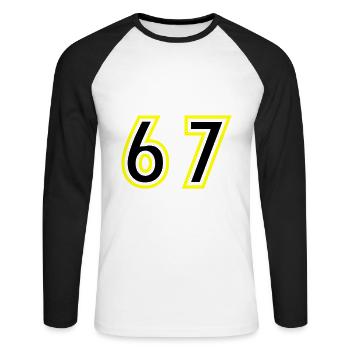 67 Zahl College - Unisex Baseballshirt langarm - Weiß/Schwarz - Vorne - Nik (191cm)