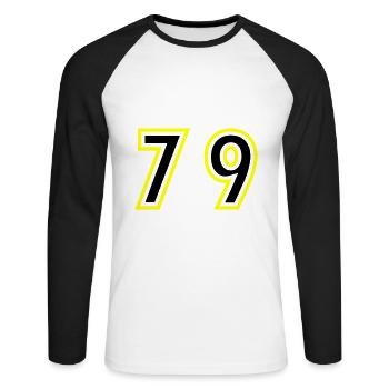 79 Number College - Unisex Long Sleeve Baseball T-Shirt - white/black - Front - Nik (191cm)