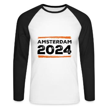 Devis Amsterdam 2024 - T-shirt baseball manches longues Homme - blanc/noir - Devant - Nik (191cm)