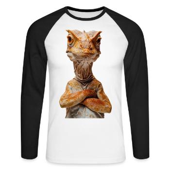 Dinosaure - T-shirt baseball manches longues Homme - blanc/noir - Devant - Nik (191cm)