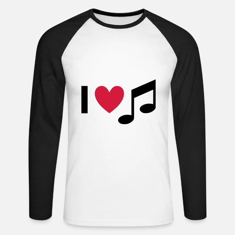 Ich liebe Musik (Herz, Note) - Unisex Baseballshirt langarm - Weiß/Schwarz
