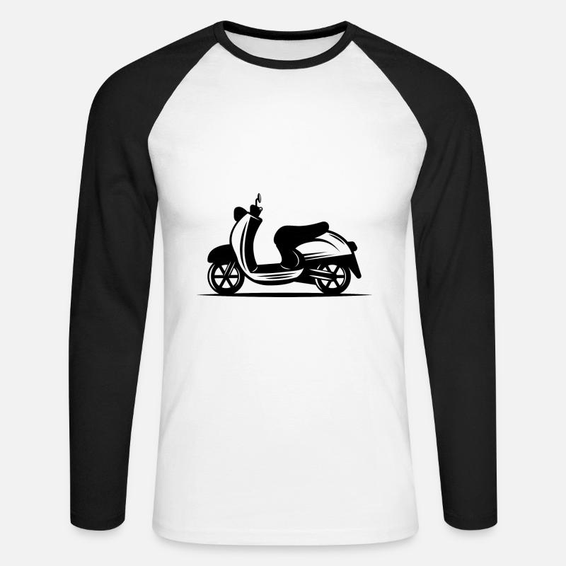 Mofa - Motorroller - Moped - Unisex Baseballshirt langarm - Weiß/Schwarz