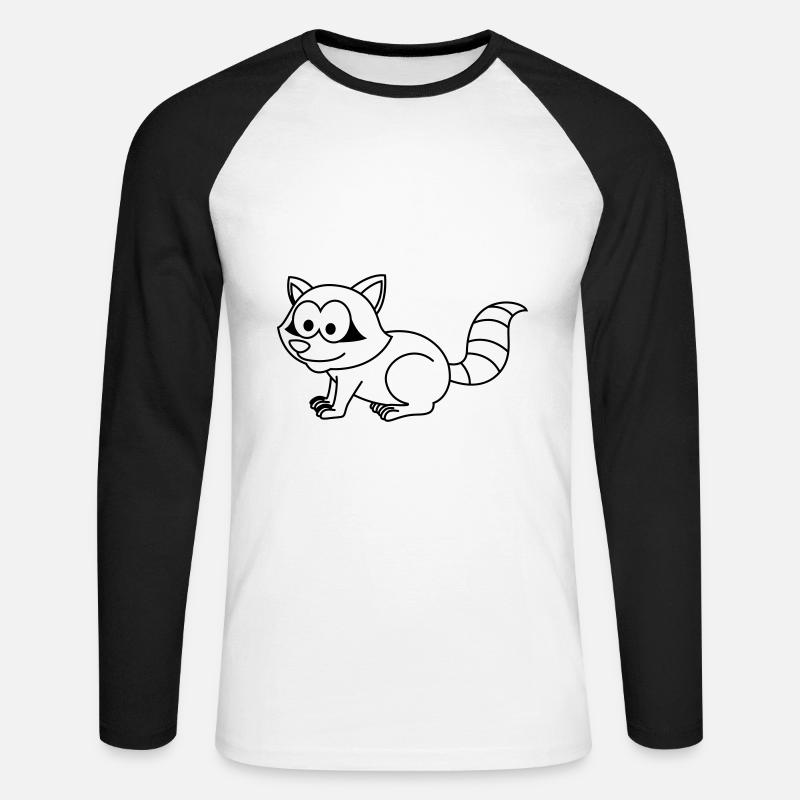 Waschbär Comic Tier - Unisex Baseballshirt langarm - Weiß/Schwarz