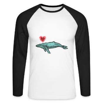Wal Wale Meer Fisch Wasser Meerestier Pottwal Herz - Unisex Baseballshirt langarm - Weiß/Schwarz - Vorne - Nik (191cm)