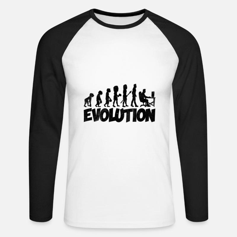 Computer Nerd Evolution - Unisex Baseballshirt langarm - Weiß/Schwarz