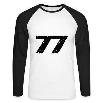77 Zahl Trikot - Unisex Baseballshirt langarm - Weiß/Schwarz - Vorne - Nik (191cm)