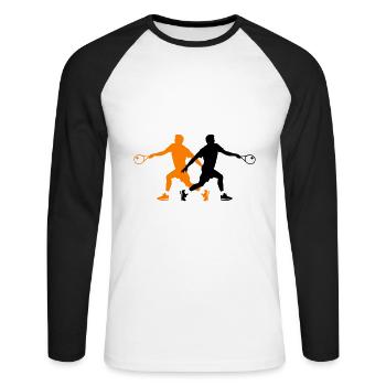 Tennis Spieler Silhouette - Unisex Baseballshirt langarm - Weiß/Schwarz - Vorne - Nik (191cm)