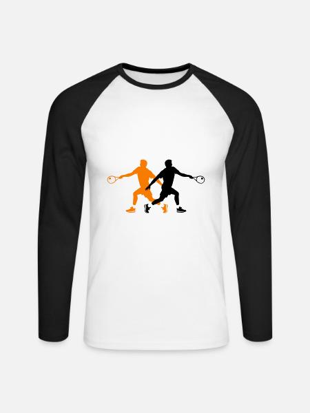 Tennis Player Silhouette - Unisex Long Sleeve Baseball T-Shirt - white/black