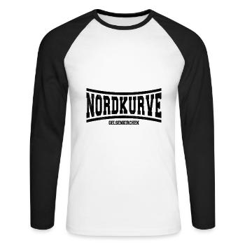 Idée cadeau Nordkurve Gelsenkirchen - T-shirt baseball manches longues Homme - blanc/noir - Devant - Nik (191cm)