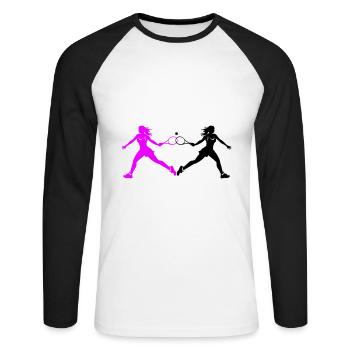 Silhouette de joueur de tennis - T-shirt baseball manches longues Homme - blanc/noir - Devant - Nik (191cm)