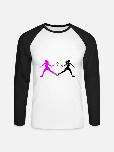 Tennis Player Silhouette - Unisex Long Sleeve Baseball T-Shirt - white/black