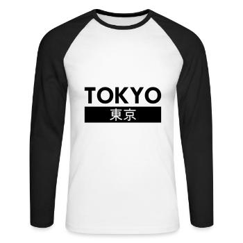 Tokyo et Tokyo en écriture japonaise - T-shirt baseball manches longues Homme - blanc/noir - Devant - Nik (191cm)