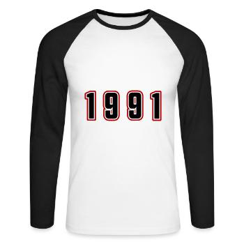 Numéro de l’année 1991 - T-shirt baseball manches longues Homme - blanc/noir - Devant - Nik (191cm)