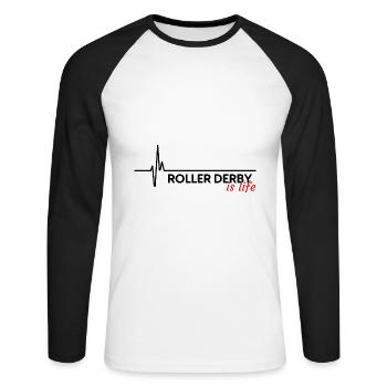 Le roller derby, c’est la vie - T-shirt baseball manches longues Homme - blanc/noir - Devant - Nik (191cm)