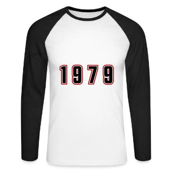 Numéro d’année 1979 - T-shirt baseball manches longues Homme - blanc/noir - Devant - Nik (191cm)