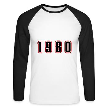 1980 Year Number - Unisex Long Sleeve Baseball T-Shirt - white/black - Front - Nik (191cm)