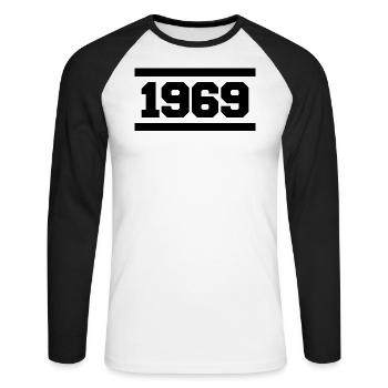 1969 - Unisex Long Sleeve Baseball T-Shirt - white/black - Front - Nik (191cm)
