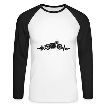 Moto Heartbeat - Motard - Chopper - Liberté - T-shirt baseball manches longues Homme - blanc/noir - Devant - Nik (191cm)